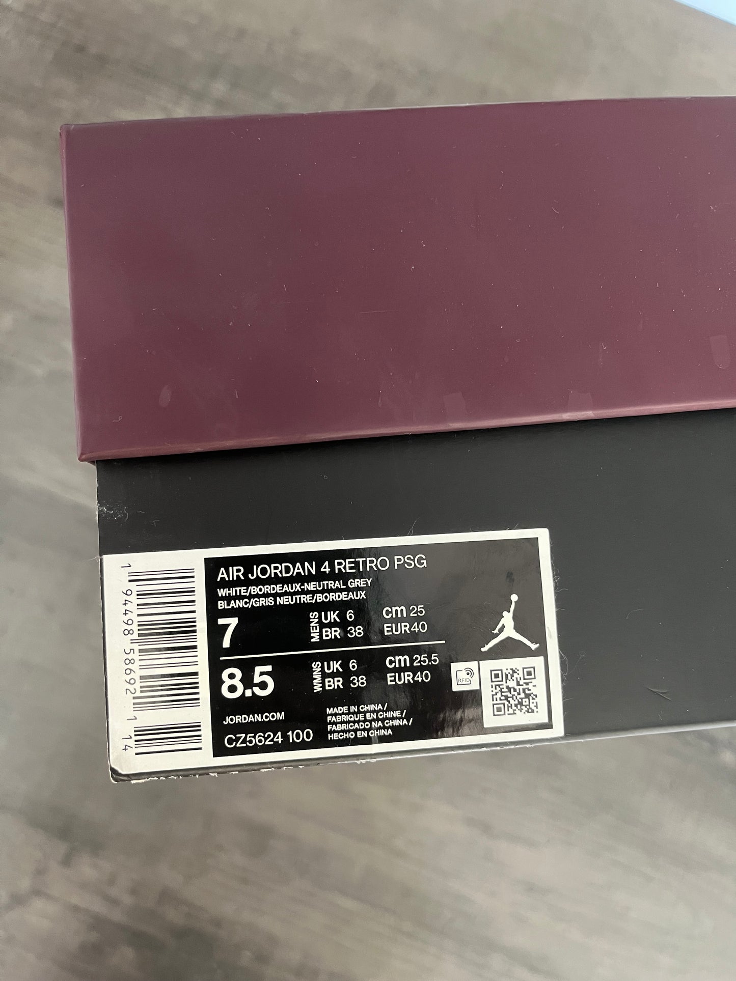 Seconde-Main Air Jordan 4 Retro x PSG "Bordeaux" (Taille : 40)
